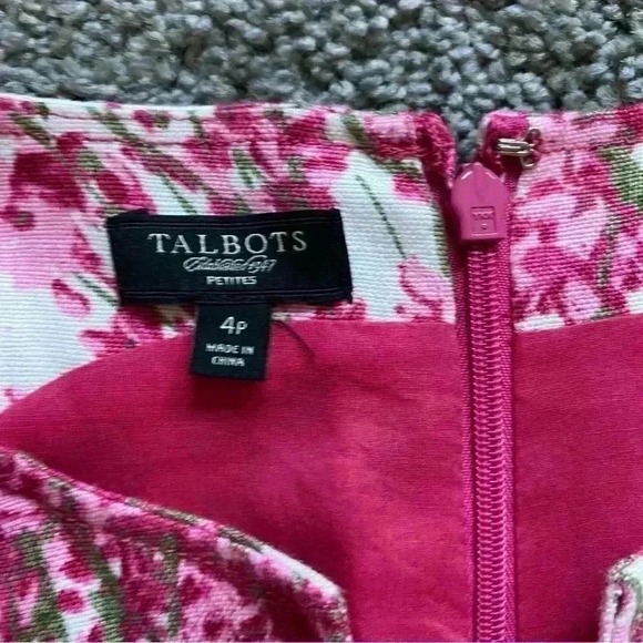 Talbots women's Linen 4 Sleeveless A Line Pink Floral Midi Dress Belted‎ Waist - Picture 7 of 14